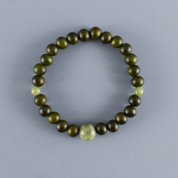 8mm Lignum Vitae Wood With Dushan Jade Bracelet