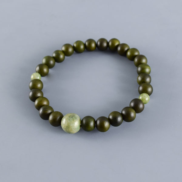 8mm Lignum Vitae Wood With Dushan Jade Bracelet