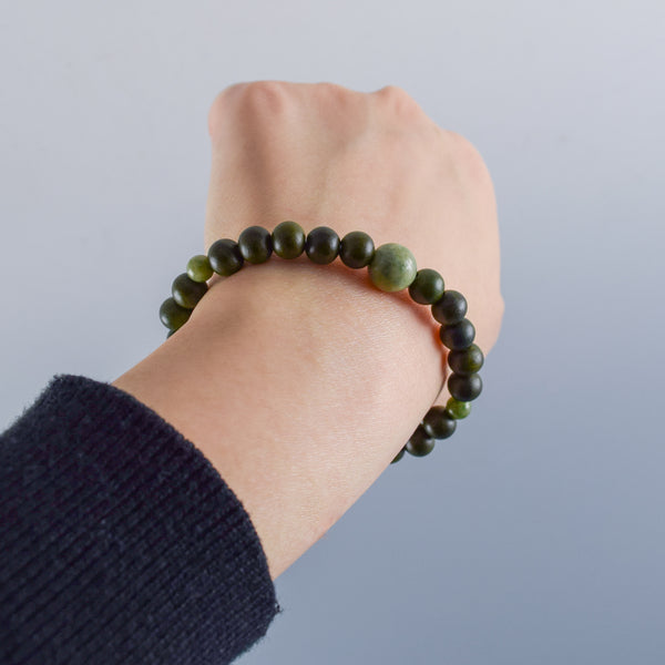 8mm Lignum Vitae Wood With Dushan Jade Bracelet
