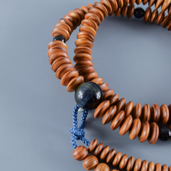 27cm Tendai Yakusugi Cedar Wood With Blue Tiger eye Beads Juzu Prayer Beads