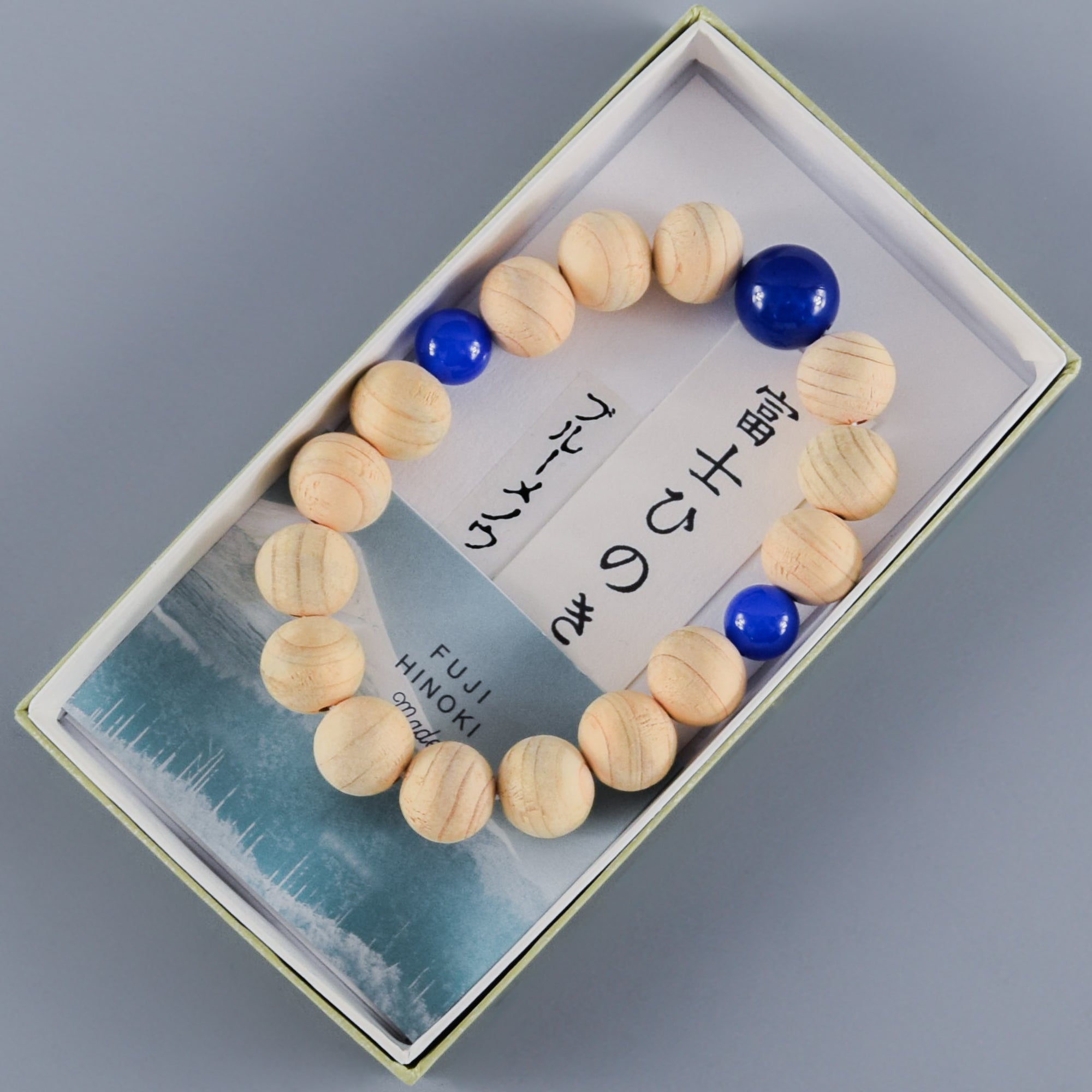 Fuji Hinoki Cypress Wood With Blue Agate Bracelet 3 Size – 京都