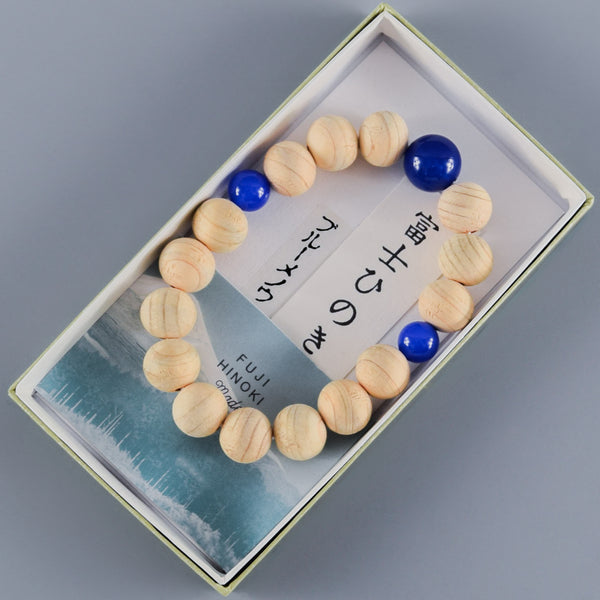 Fuji Hinoki Cypress Wood With Blue Agate Bracelet 3 Size