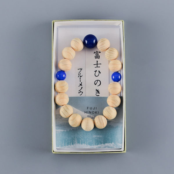 Fuji Hinoki Cypress Wood With Blue Agate Bracelet 3 Size