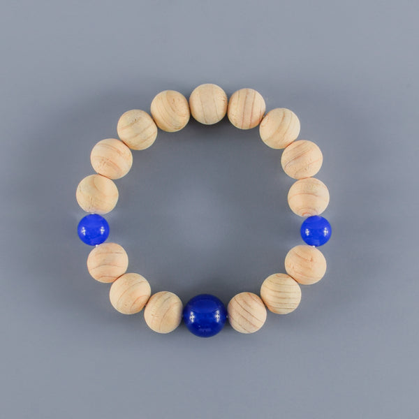 Fuji Hinoki Cypress Wood With Blue Agate Bracelet 3 Size