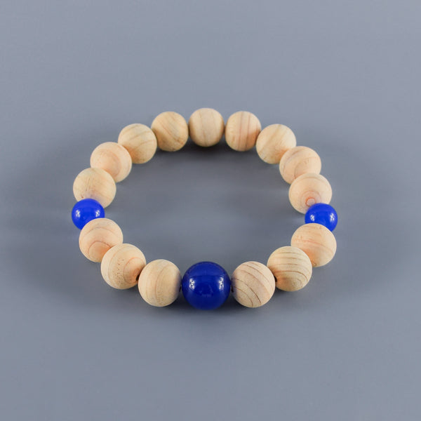 Fuji Hinoki Cypress Wood With Blue Agate Bracelet 3 Size