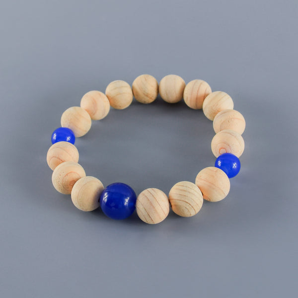 Fuji Hinoki Cypress Wood With Blue Agate Bracelet 3 Size