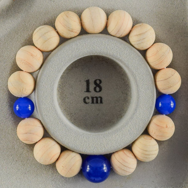 Fuji Hinoki Cypress Wood With Blue Agate Bracelet 3 Size