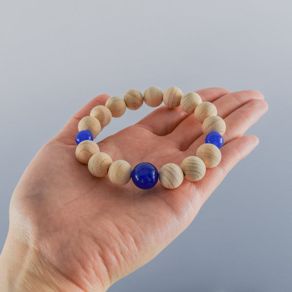 Fuji Hinoki Cypress Wood With Blue Agate Bracelet 3 Size