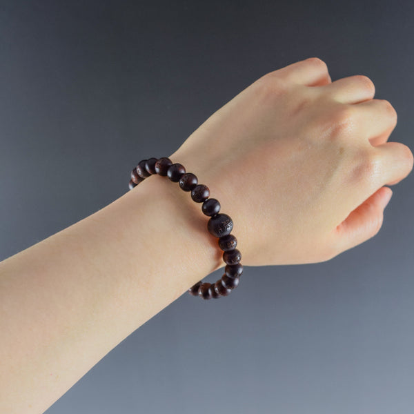 8mm Shitan Japanese Rosewood Heart Sutra Carving Bracelet