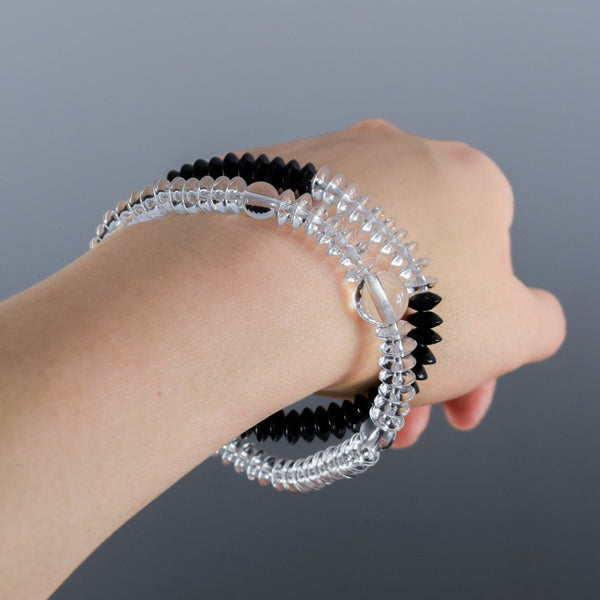 Crystal with Black Onyx Abacus 108 Beads Japanese Juzu Double Bracelet