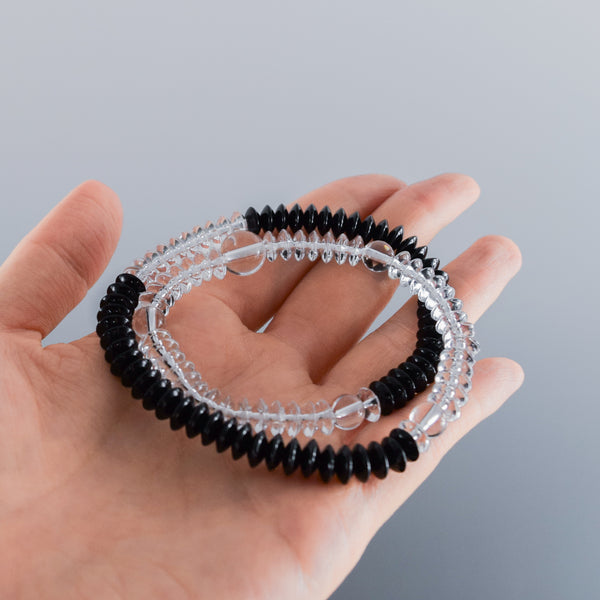 Crystal with Black Onyx Abacus 108 Beads Japanese Juzu Double Bracelet