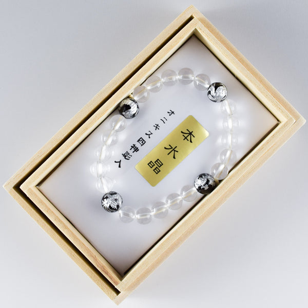 Crystal with Black Onyx Four Symbols Carving Japanese Beads Bracelet
