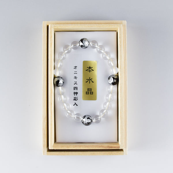Crystal with Black Onyx Four Symbols Carving Japanese Beads Bracelet