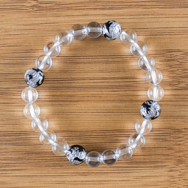 Crystal with Black Onyx Four Symbols Carving Japanese Beads Bracelet