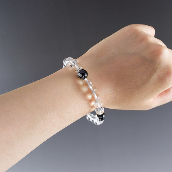 Crystal with Black Onyx Four Symbols Carving Japanese Beads Bracelet