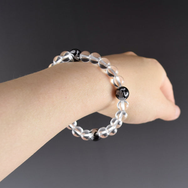 Crystal with Black Onyx Four Symbols Carving Japanese Beads Bracelet