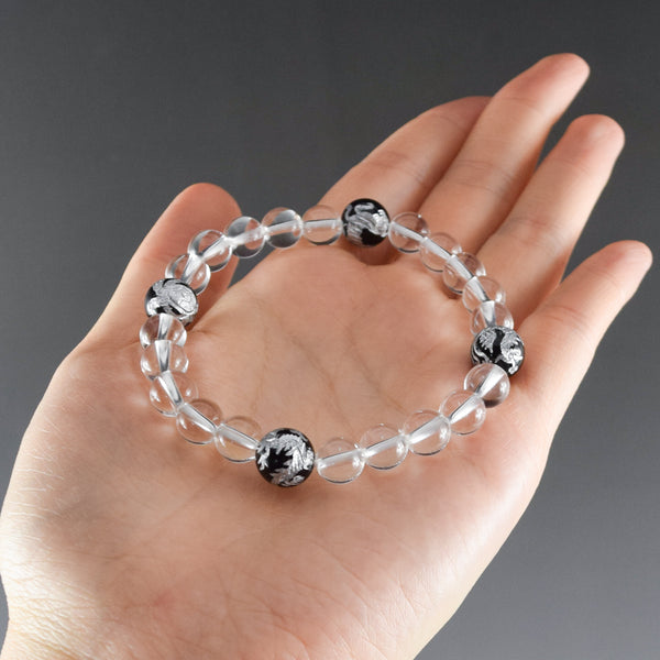 Crystal with Black Onyx Four Symbols Carving Japanese Beads Bracelet