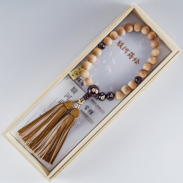 8mm/13mm Cherry Blossoms Wood With Rosewood Makie Beads Strawberry quartz Juzu One-handed Prayer Beads 2 types
