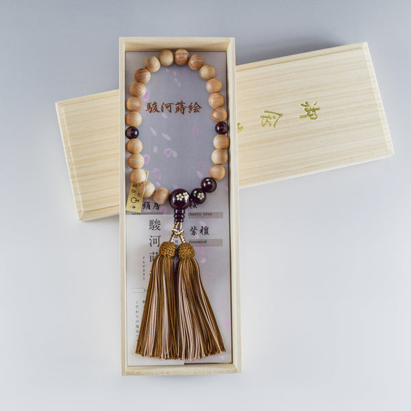 8mm/13mm Cherry Blossoms Wood With Rosewood Makie Beads Strawberry quartz Juzu One-handed Prayer Beads 2 types