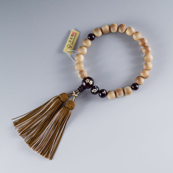 8mm/13mm Cherry Blossoms Wood With Rosewood Makie Beads Strawberry quartz Juzu One-handed Prayer Beads 2 types