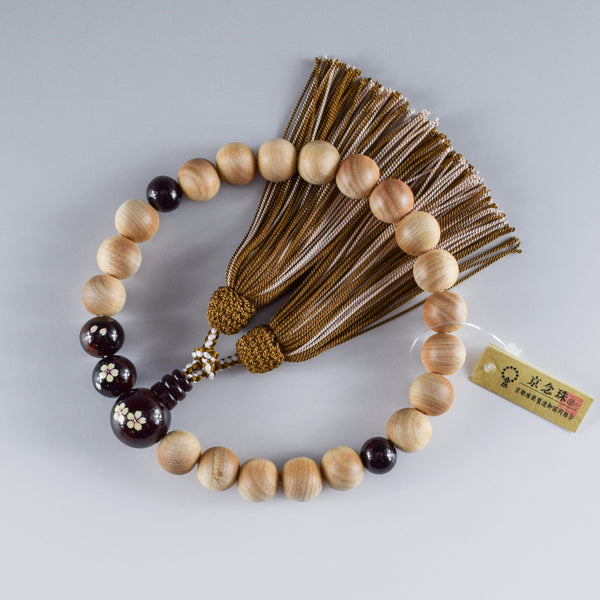 8mm/13mm Cherry Blossoms Wood With Rosewood Makie Beads Strawberry quartz Juzu One-handed Prayer Beads 2 types