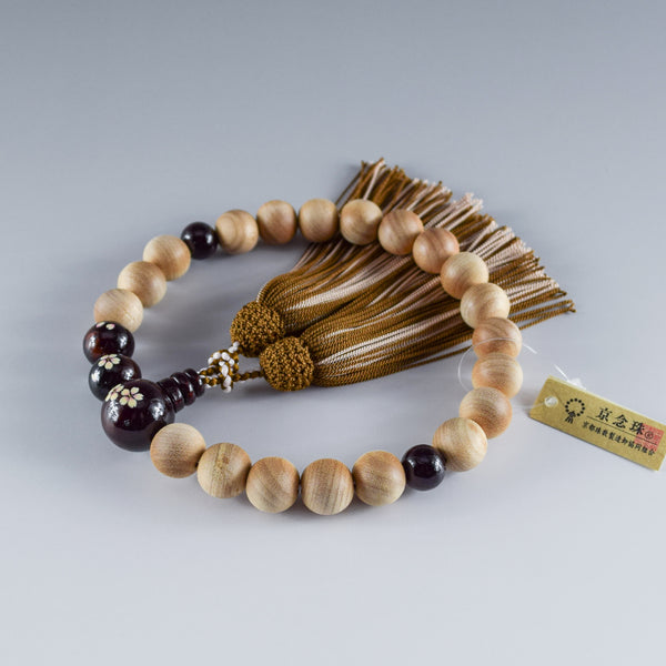 8mm/13mm Cherry Blossoms Wood With Rosewood Makie Beads Strawberry quartz Juzu One-handed Prayer Beads 2 types