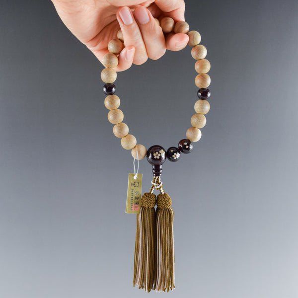 8mm/13mm Cherry Blossoms Wood With Rosewood Makie Beads Strawberry quartz Juzu One-handed Prayer Beads 2 types