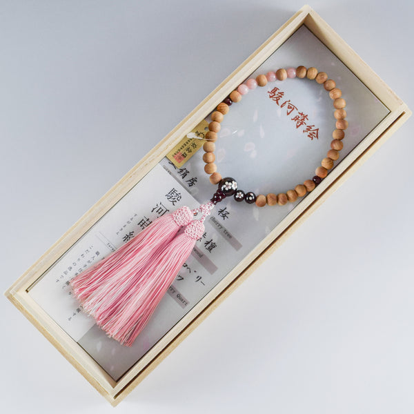 8mm/13mm Cherry Blossoms Wood With Rosewood Makie Beads Strawberry quartz Juzu One-handed Prayer Beads 2 types