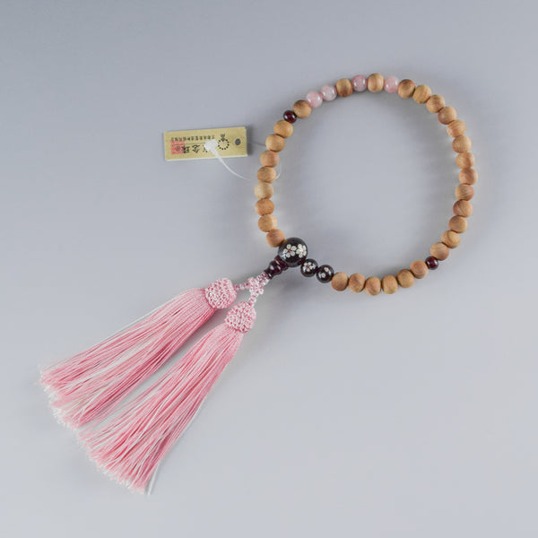 8mm/13mm Cherry Blossoms Wood With Rosewood Makie Beads Strawberry quartz Juzu One-handed Prayer Beads 2 types