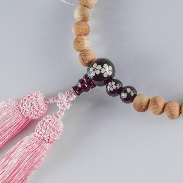 8mm/13mm Cherry Blossoms Wood With Rosewood Makie Beads Strawberry quartz Juzu One-handed Prayer Beads 2 types