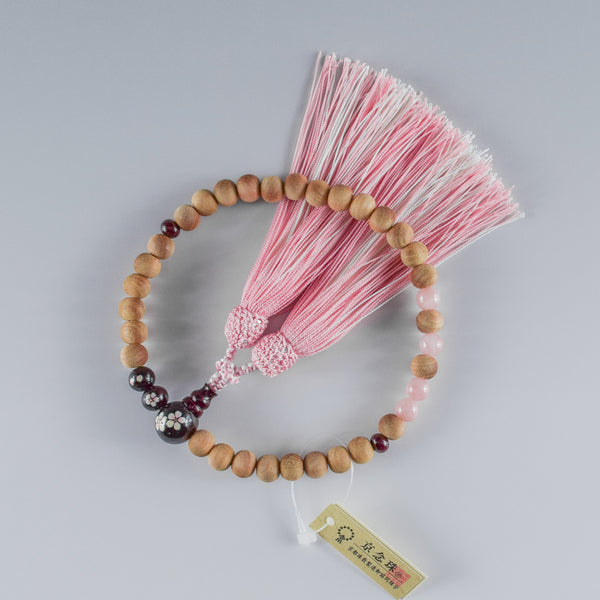8mm/13mm Cherry Blossoms Wood With Rosewood Makie Beads Strawberry quartz Juzu One-handed Prayer Beads 2 types