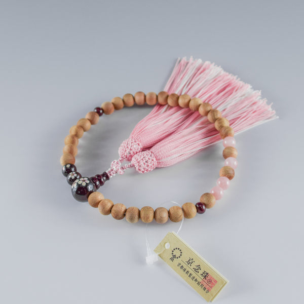 8mm/13mm Cherry Blossoms Wood With Rosewood Makie Beads Strawberry quartz Juzu One-handed Prayer Beads 2 types