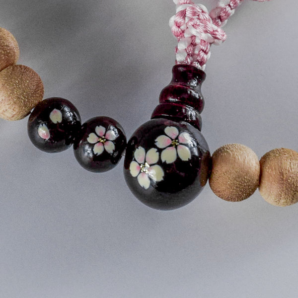 8mm/13mm Cherry Blossoms Wood With Rosewood Makie Beads Strawberry quartz Juzu One-handed Prayer Beads 2 types