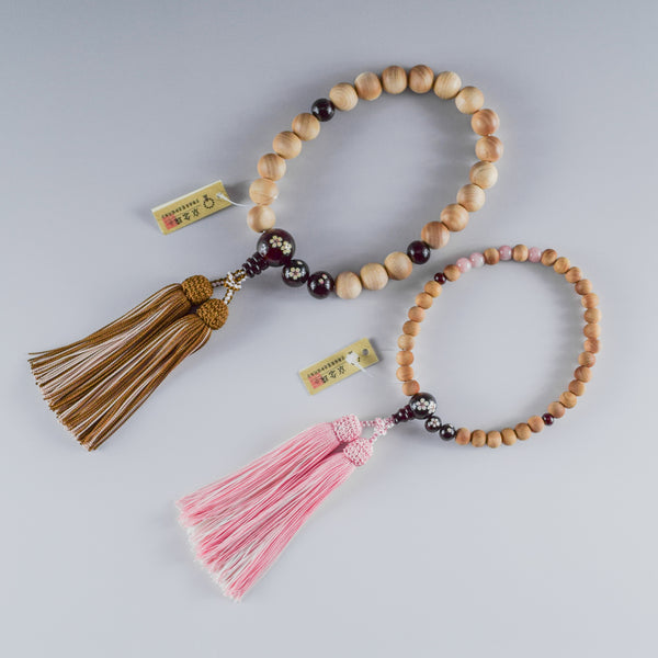 8mm/13mm Cherry Blossoms Wood With Rosewood Makie Beads Strawberry quartz Juzu One-handed Prayer Beads 2 types