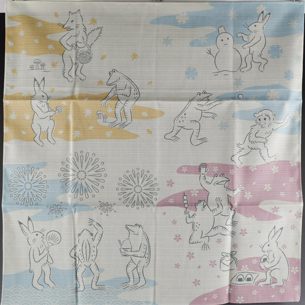 50cm / 75cm Cotton Furoshiki - Chōjū-giga Four seasons