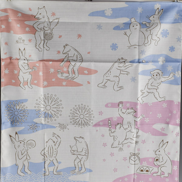 50cm / 75cm Cotton Furoshiki - Chōjū-giga Four seasons