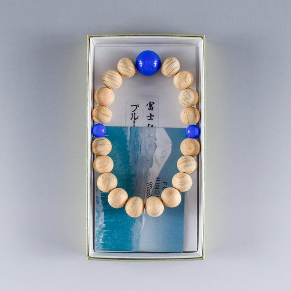 Fuji Hinoki Cypress Wood With Blue Agate Bracelet 3 Size