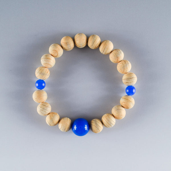 Fuji Hinoki Cypress Wood With Blue Agate Bracelet 3 Size