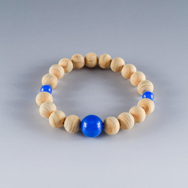 Fuji Hinoki Cypress Wood With Blue Agate Bracelet 3 Size