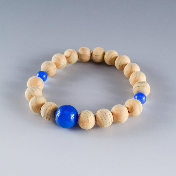 Fuji Hinoki Cypress Wood With Blue Agate Bracelet 3 Size