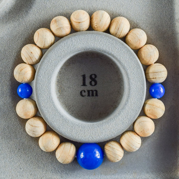 Fuji Hinoki Cypress Wood With Blue Agate Bracelet 3 Size