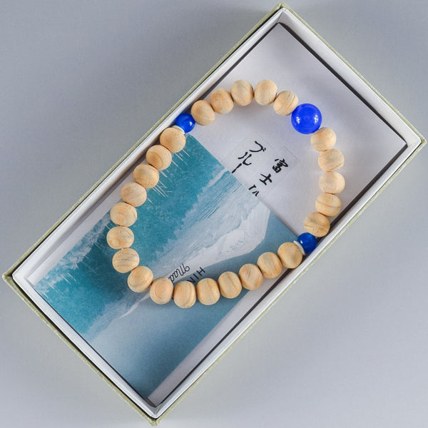 Fuji Hinoki Cypress Wood With Blue Agate Bracelet 3 Size