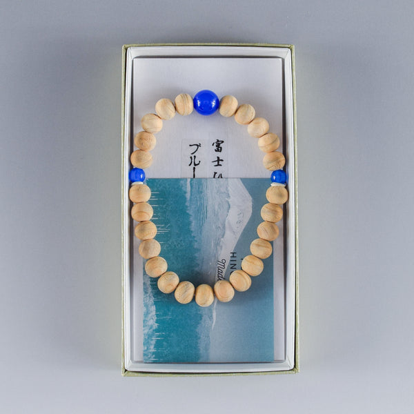 Fuji Hinoki Cypress Wood With Blue Agate Bracelet 3 Size
