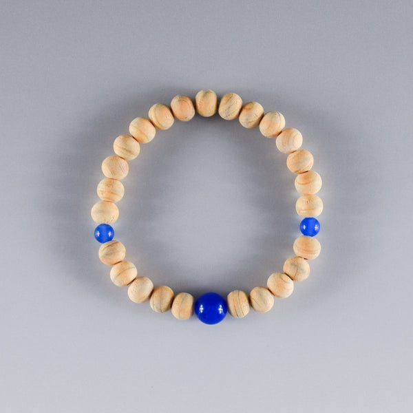 【Private order (additional fee)】8mm Fuji Hinoki Cypress Wood With Blue Agate Bracelet