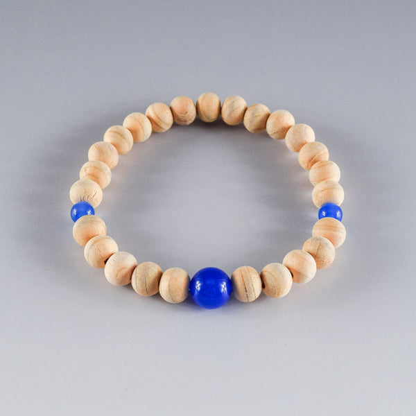 Fuji Hinoki Cypress Wood With Blue Agate Bracelet 3 Size