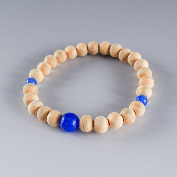 Fuji Hinoki Cypress Wood With Blue Agate Bracelet 3 Size
