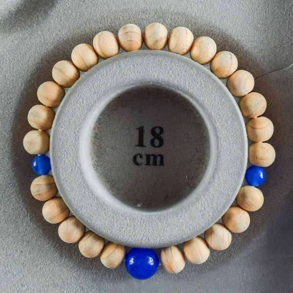 Fuji Hinoki Cypress Wood With Blue Agate Bracelet 3 Size