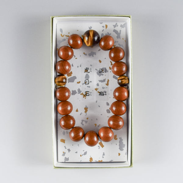13mm Plum Wood with Brown Tiger eye Beads Japanese Bracelet