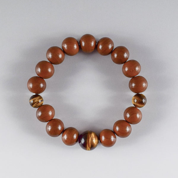 13mm Plum Wood with Brown Tiger eye Beads Japanese Bracelet