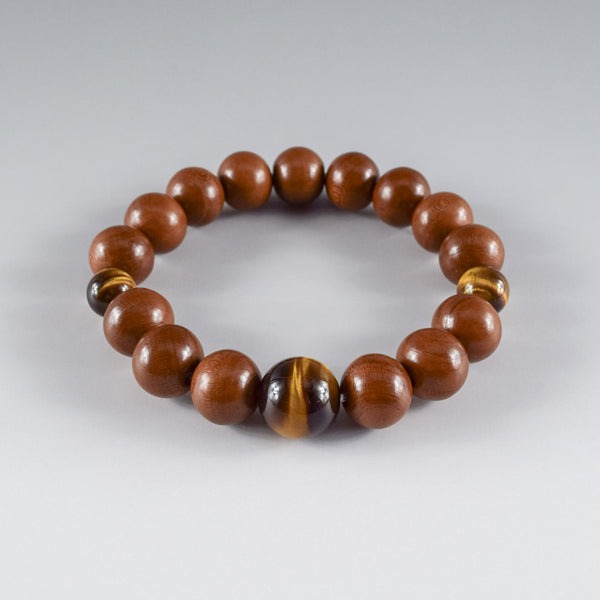 13mm Plum Wood with Brown Tiger eye Beads Japanese Bracelet